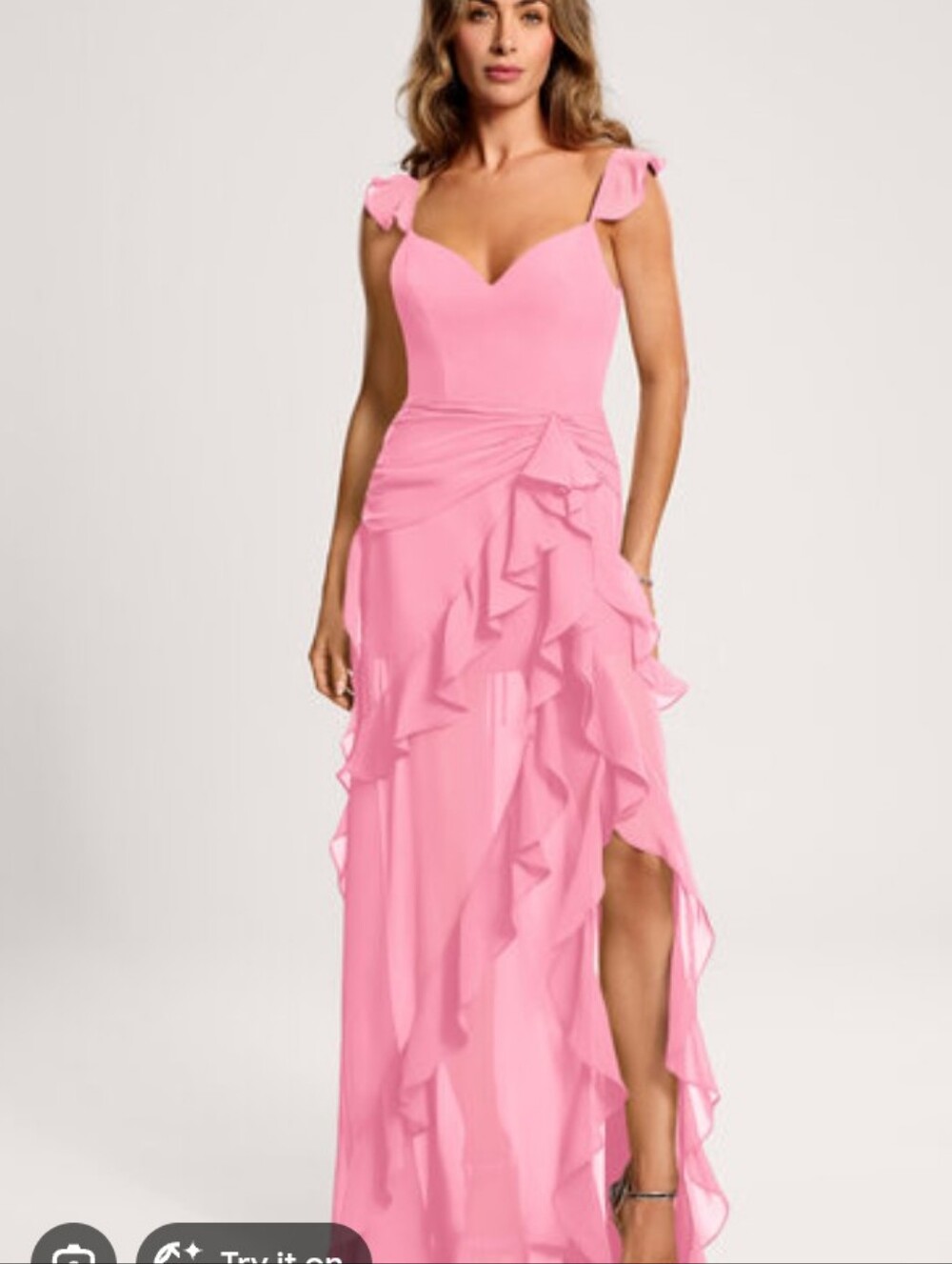 : JJ's House Pink Chiffon Cascading Ruffle Maxi Dress Open Lace Up Back M